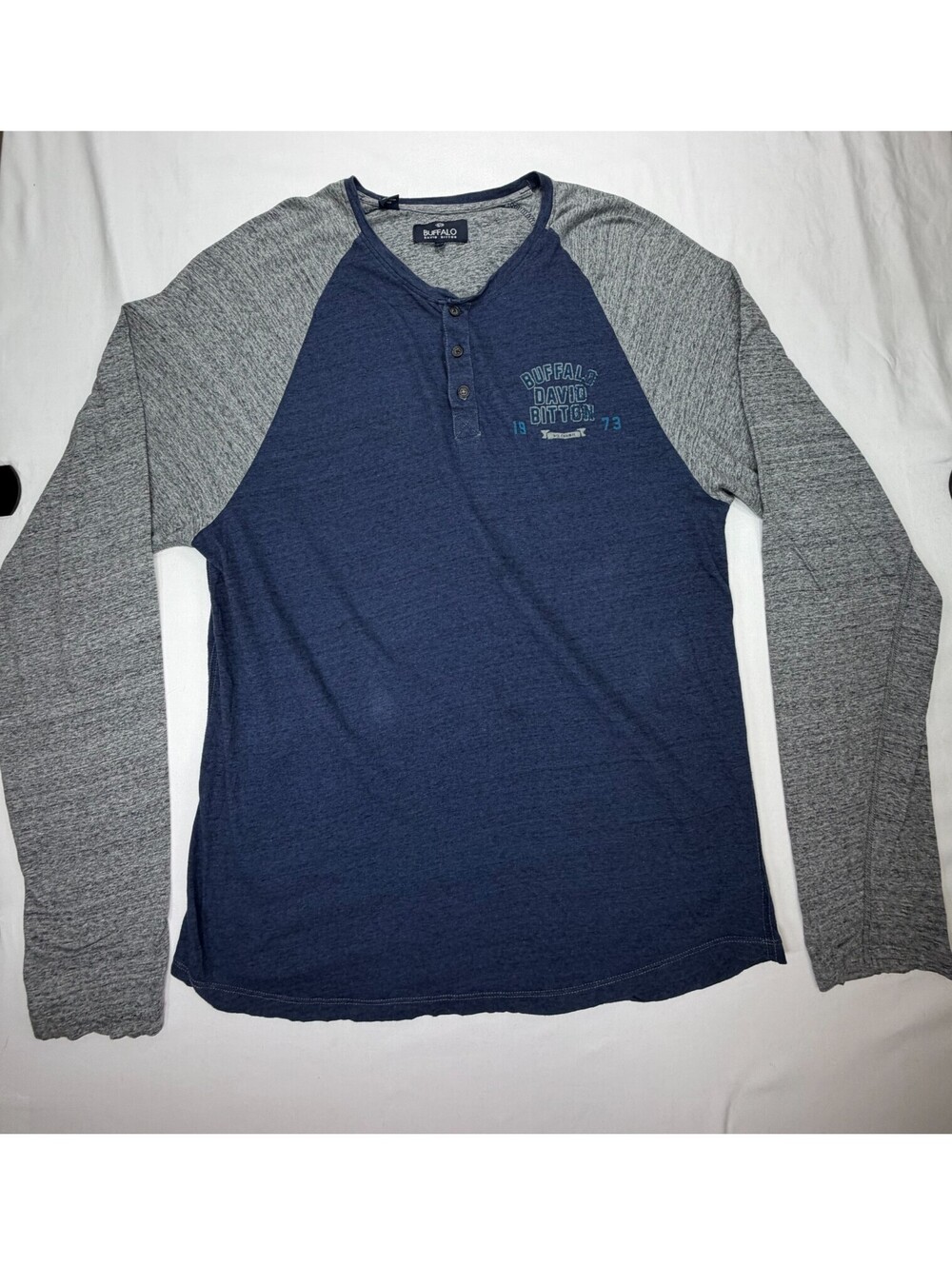 Buffalo David Bitton Men's T Shirt Long Sleeve Henley Cotton Size XL Blue Gray